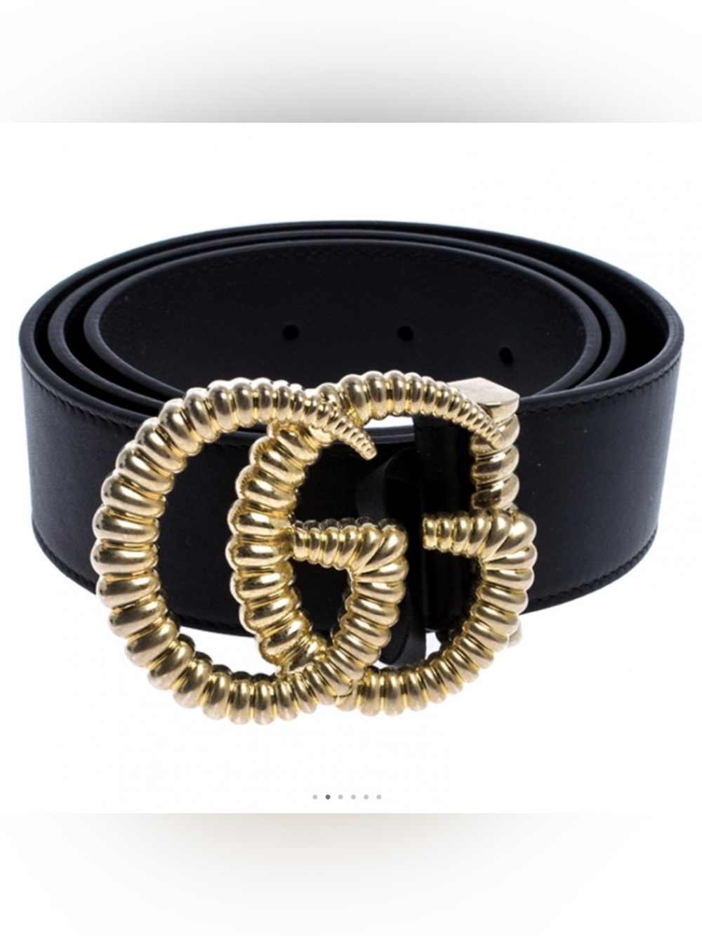 Gucci Black Leather Belt with Gold Double G Buckle